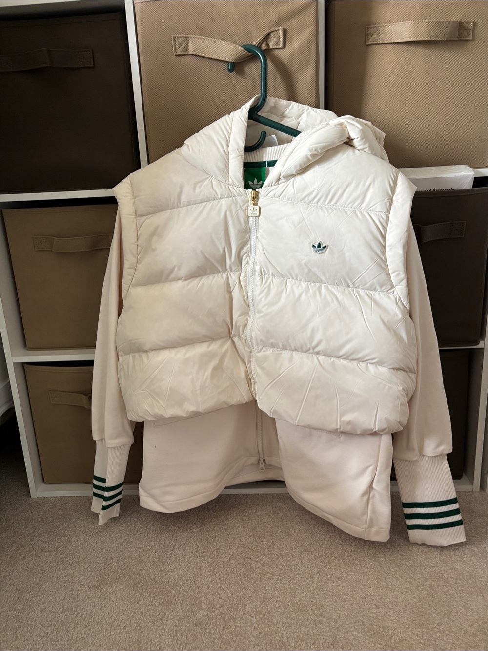 adidas ladies crop Cream Puffer Vest with Hood two piece jacket